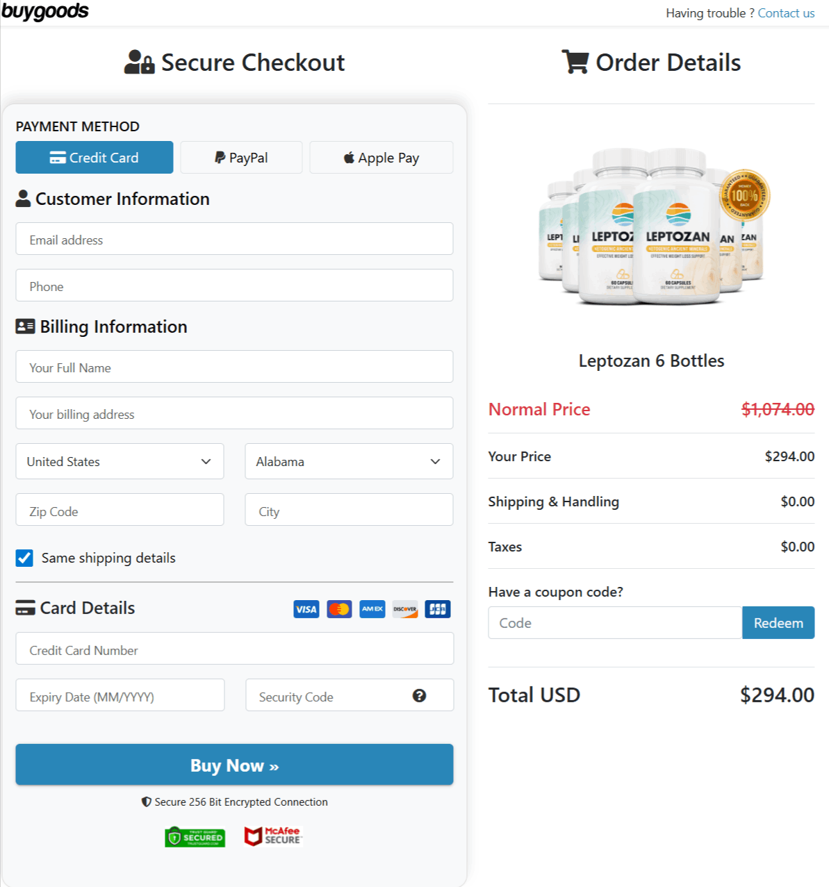  leptozan Checkout page